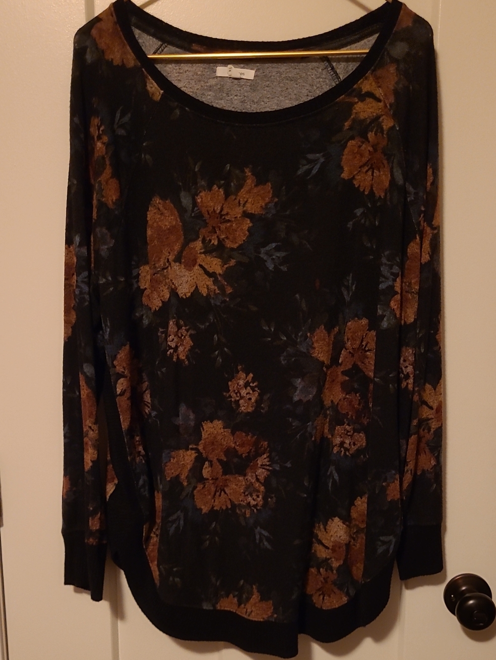 Maurices Black Long-Sleeve Floral Top with Brown Accents